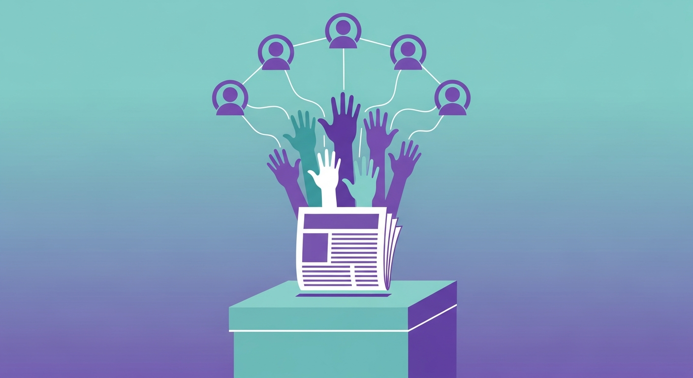 Demokratie und Medienkompetenz: Wahlurne und verbundene Menschen