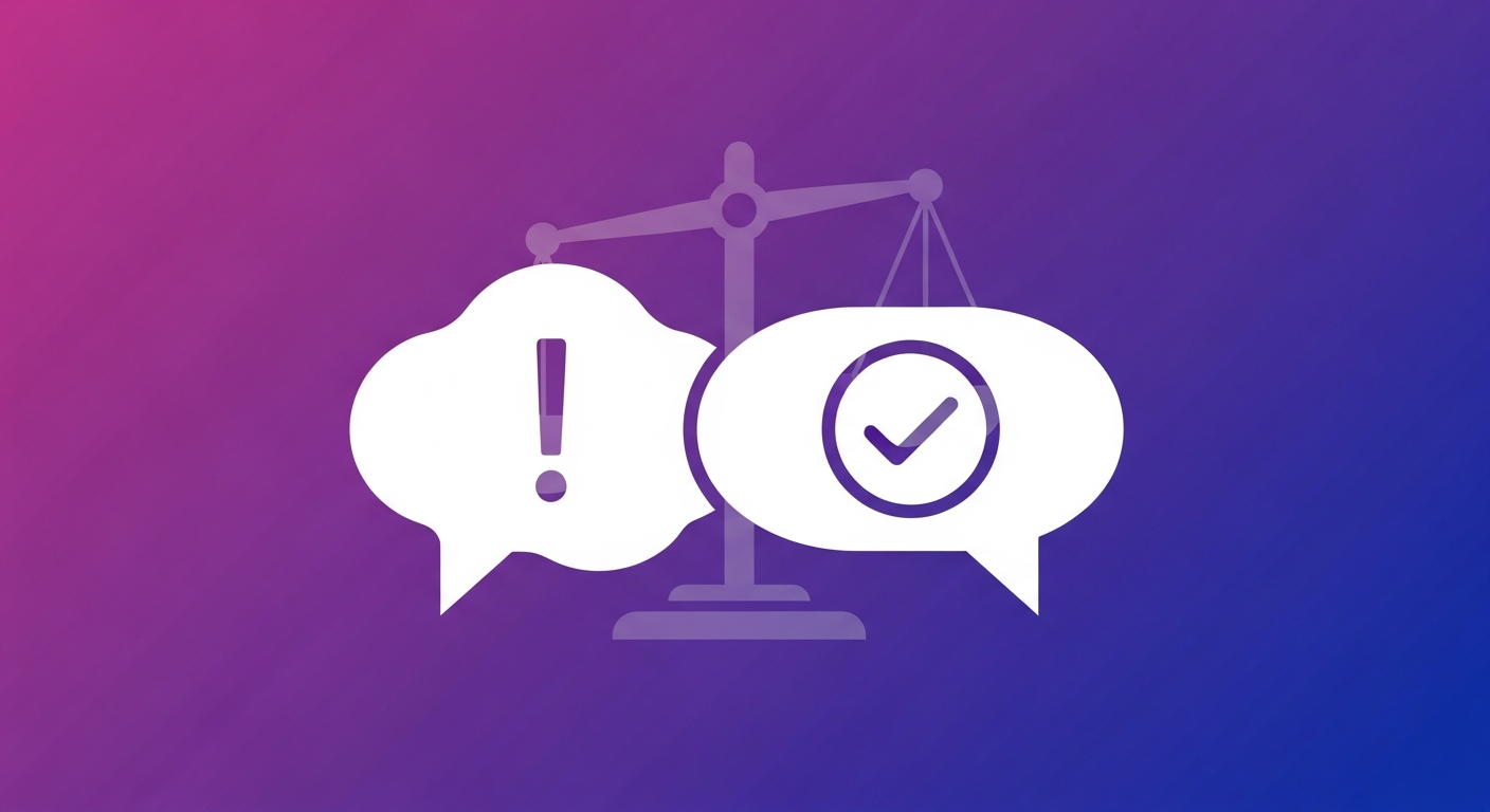 Meinung vs. Fakt: Sprechblasen mit Symbolen