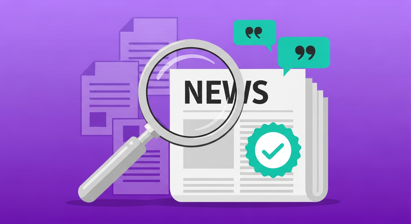 Quellencheck-Illustration: Lupe untersucht ein Dokument